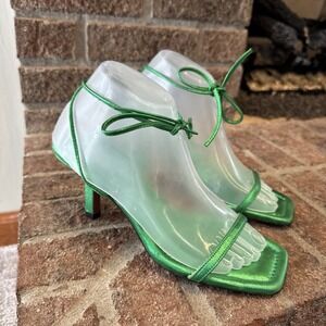 Frame Womens Le Ozzie Green Strap Leather Open Toe Kitten Heel Sz 6-6.5 #154